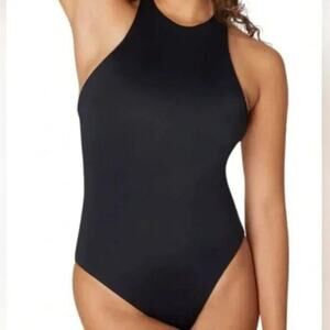 NWT Andie Swim Black Luzon One Piece Small Halter Open Back Dramatic Minimalist